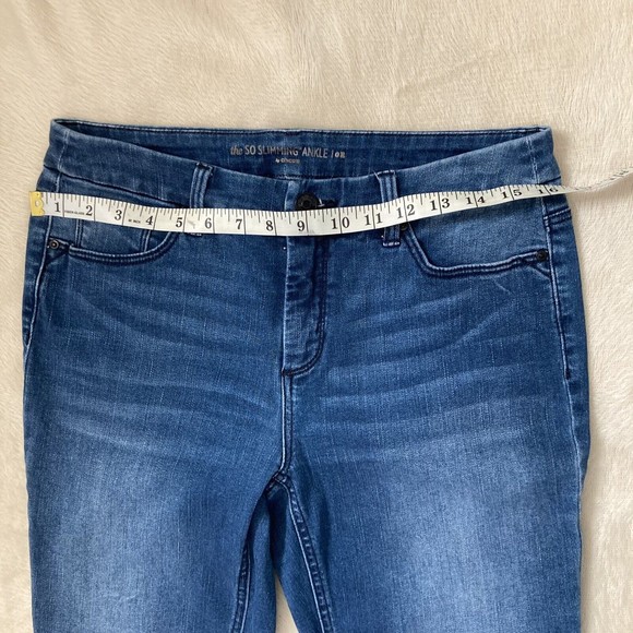 Chico's So Slimming 00 Black Sequin Lace Cuff Ankle Denim Blue Jeans Mint! - Picture 8 of 12